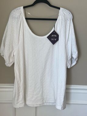 Ava &‎ Viv White Eyelet Puff Sleeve Scoop Neck Summer Top Size 2X NWT